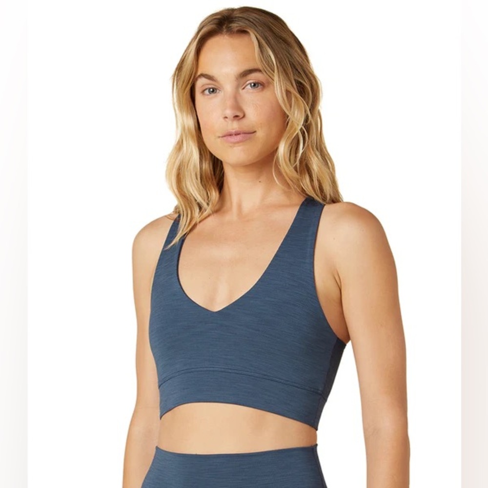 Beyond Yoga Women's Deep Teal Blue V-Neck Sports Bra
